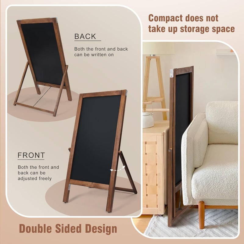 SELEAD Solid Wood Frame Chalkboard with Stand - 40" x 20" Magnetic Double Sided Sandwich Board Signs Outdoor Chalk Board Easel Pizarra for Menu, Business, Wedding - Rustic Brown - Image 2